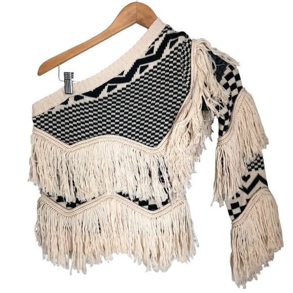 House of Harlow Revolve Noa Sweater in Bone Fringe Off Shoulder XXS Wool Party - Picture 2 of 13
